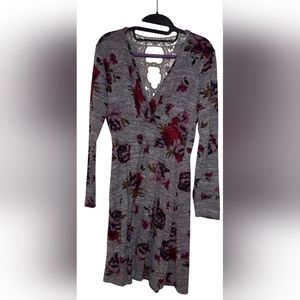 Candies Lace Back Wrap Dress Gray Floral Size L